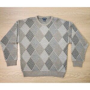 Jantzen Classic Knit Sweater Mens XL Argyle Fisherman Cable Knit Heavy Vintage